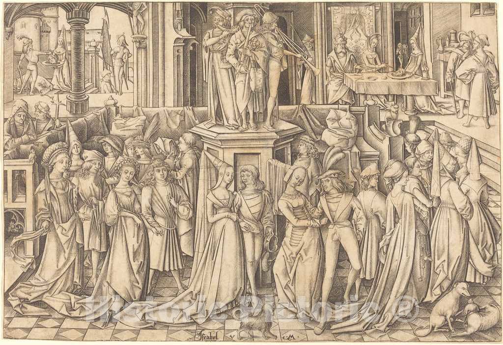 Art Print : Israhel Van Meckenem, The Dance at The Court of Herod, c. 1500 - Vintage Wall Art