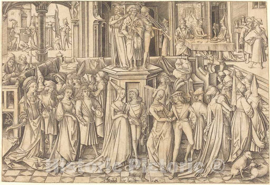 Art Print : Israhel Van Meckenem, The Dance at The Court of Herod, c. 1500 - Vintage Wall Art