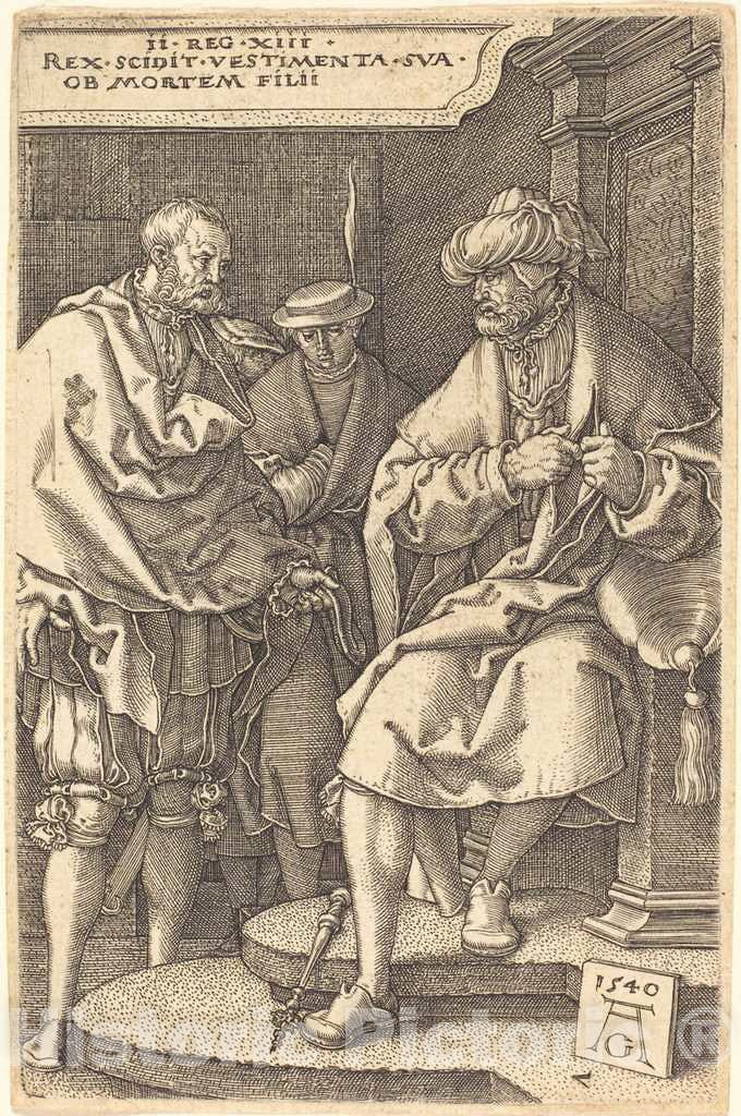 Art Print : Aldegrever, David Casting Off His Robes at The News of The Death of His Son, 1540 - Vintage Wall Art