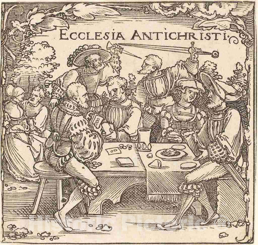 Art Print : Sebald Beham, Ecclesia Antichristi - Vintage Wall Art