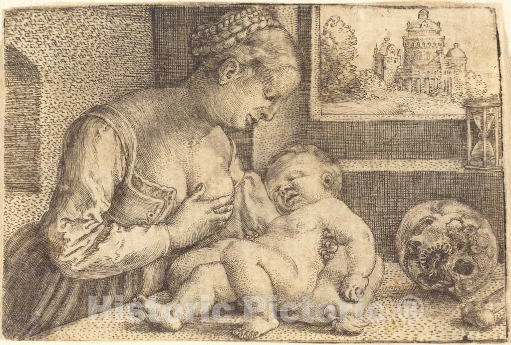 Art Print : Barthel Beham, Madonna with Skull - Vintage Wall Art
