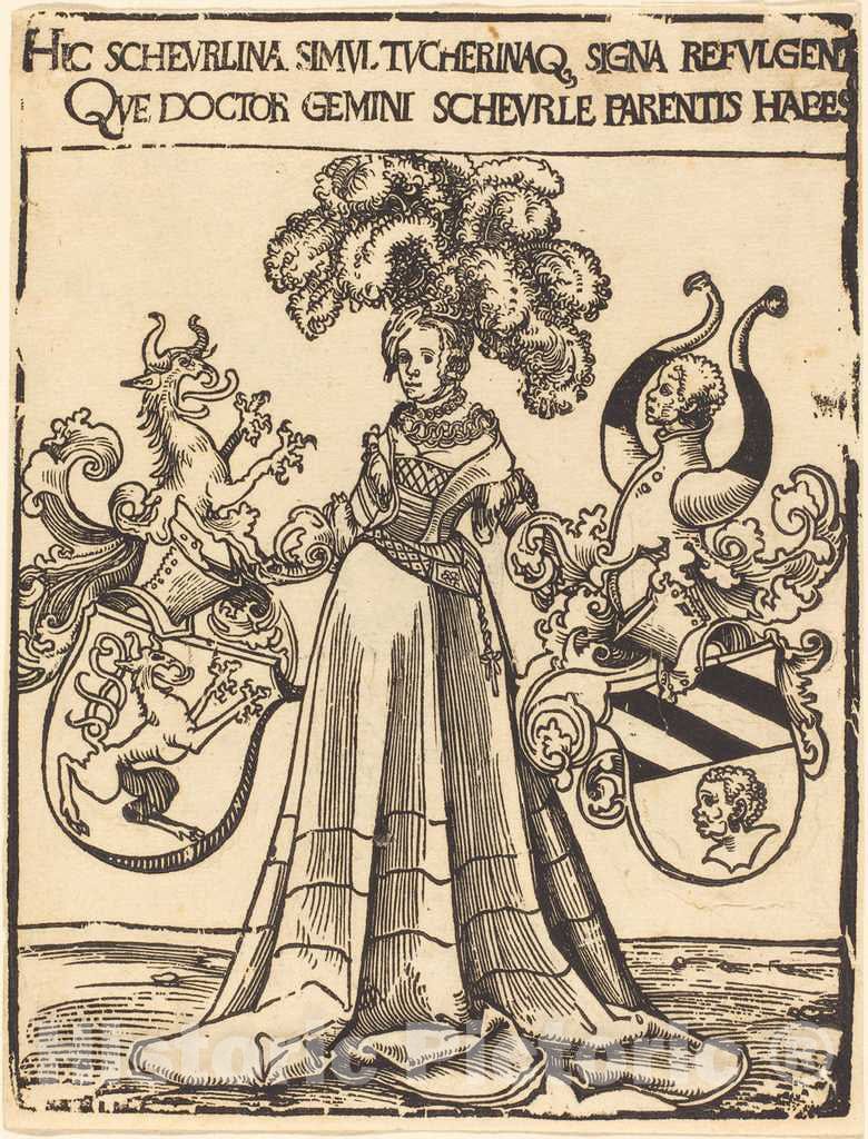 Art Print : Lucas Cranach The Elder, Bookplate of Scheurl and Tucher - Vintage Wall Art