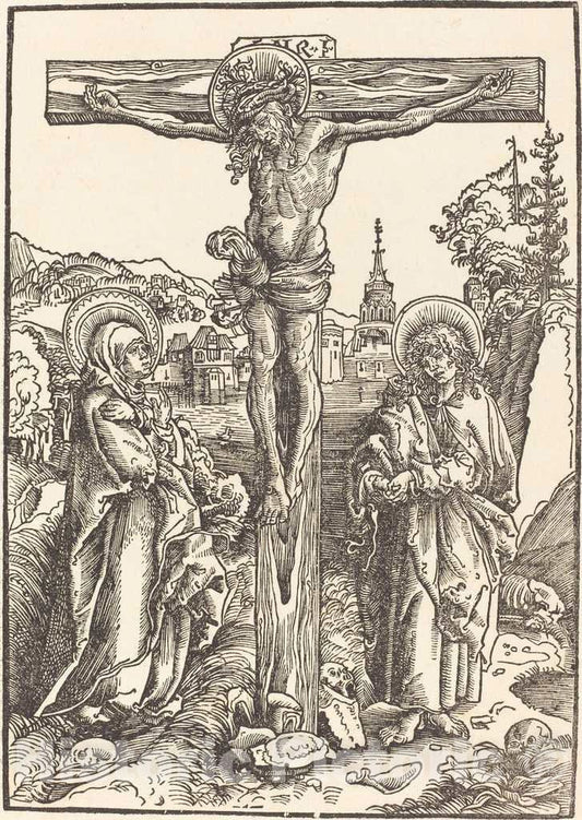 Art Print : Lucas Cranach The Elder, Christ on The Cross Between The Virgin and Saint John, c. 1502 - Vintage Wall Art