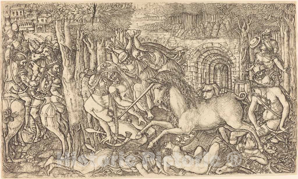 Art Print : Jean Duvet, A King Pursued by a Unicorn, c. 1555 - Vintage Wall Art