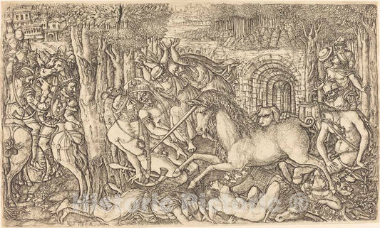 Art Print : Jean Duvet, A King Pursued by a Unicorn, c. 1555 - Vintage Wall Art