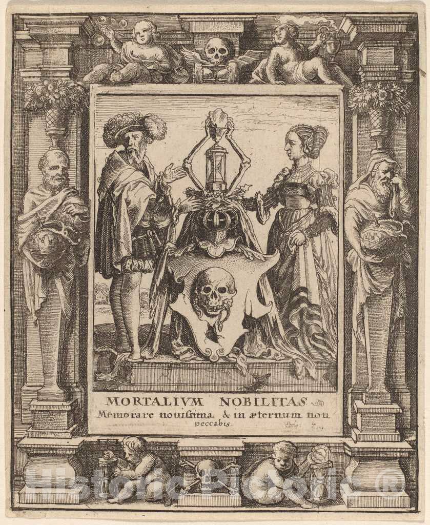 Art Print : Hollar After Holbein The Younger, Death's Coat of Arms, 1651 - Vintage Wall Art