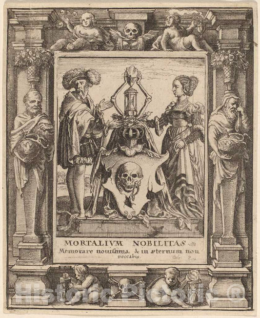 Art Print : Hollar After Holbein The Younger, Death's Coat of Arms, 1651 - Vintage Wall Art