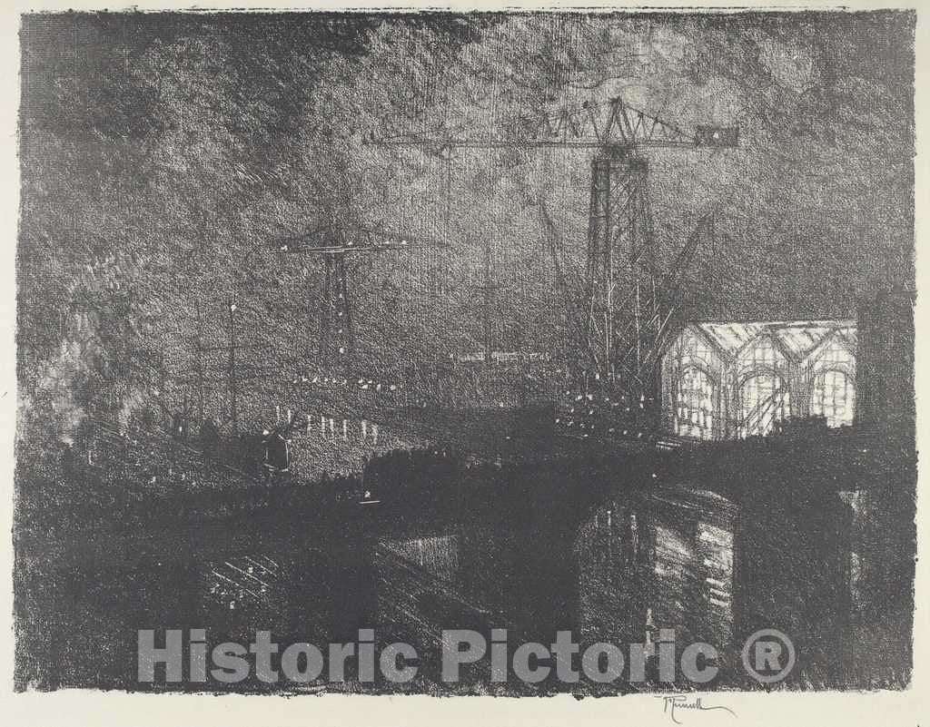 Art Print : Joseph Pennell, The Shops at Night, Changing Shifts, 1916 - Vintage Wall Art