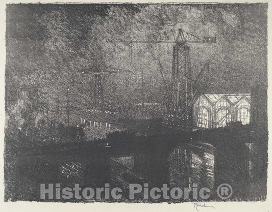 Art Print : Joseph Pennell, The Shops at Night, Changing Shifts, 1916 - Vintage Wall Art