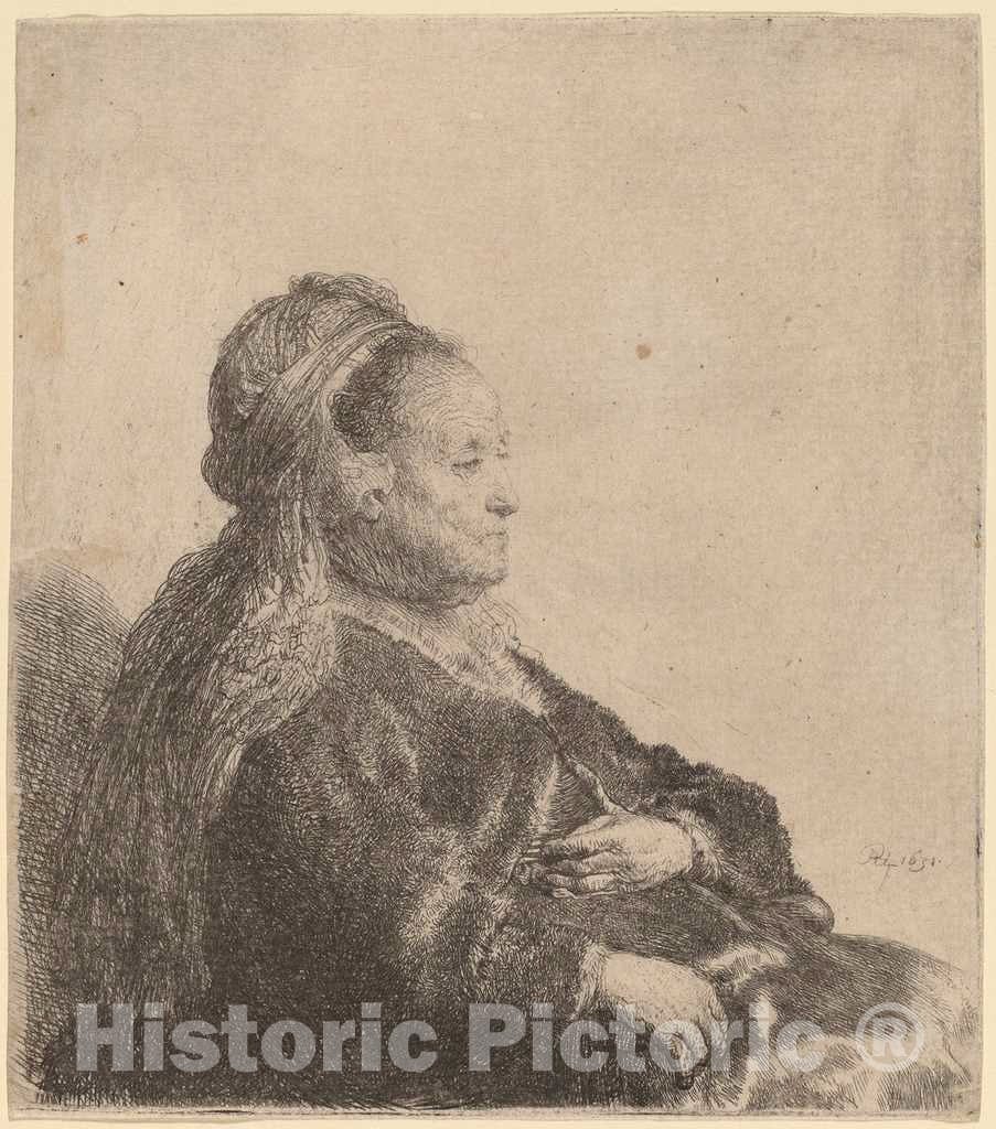 Art Print : Rembrandt, The Artist's Mother Seated, in an Oriental Headdress, 1631 - Vintage Wall Art