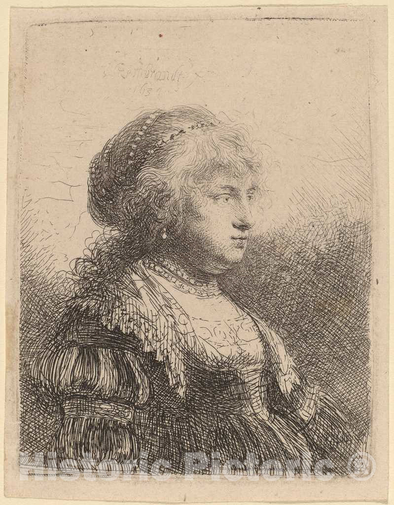Art Print : Rembrandt, Saskia with Pearls in Her Hair, 1634 - Vintage Wall Art