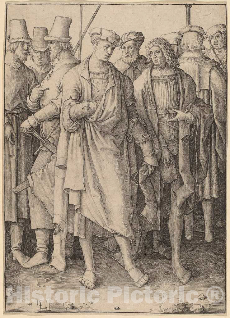 Art Print : Lucas Van Leyden, A Young Man with Eight Armed Men, c. 1510 - Vintage Wall Art
