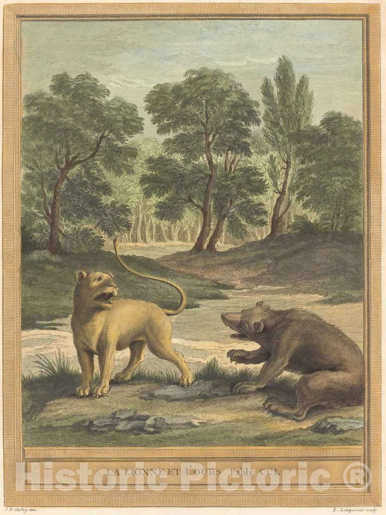 Art Print : Louis-Lempereur After Oudry, La lionne et l'ours (The Lion and The Bear), 1759 - Vintage Wall Art
