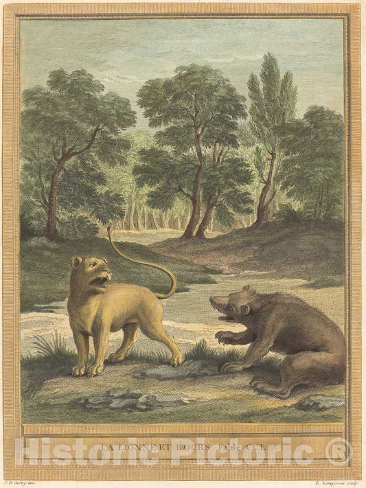 Art Print : Louis-Lempereur After Oudry, La lionne et l'ours (The Lion and The Bear), 1759 - Vintage Wall Art