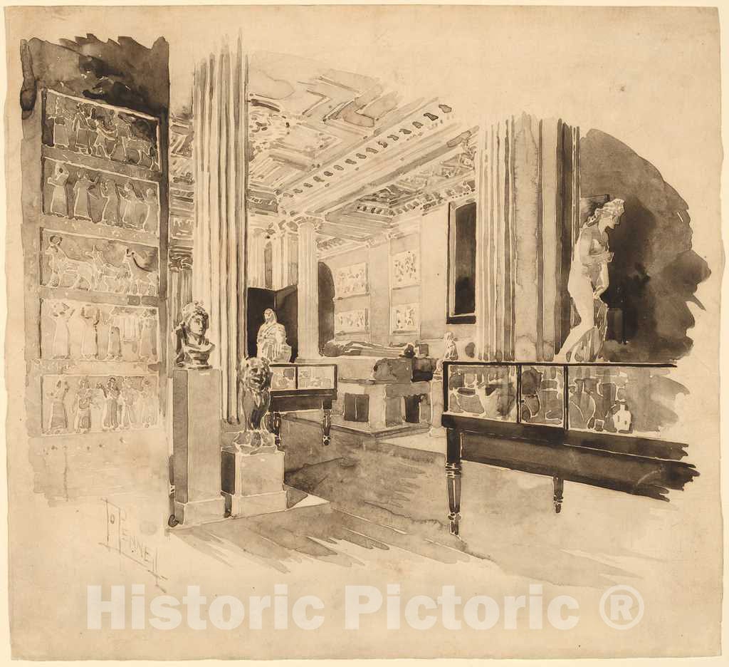 Art Print : Joseph Pennell, Interior, Fitzwilliam Museum, 1890s - Vintage Wall Art