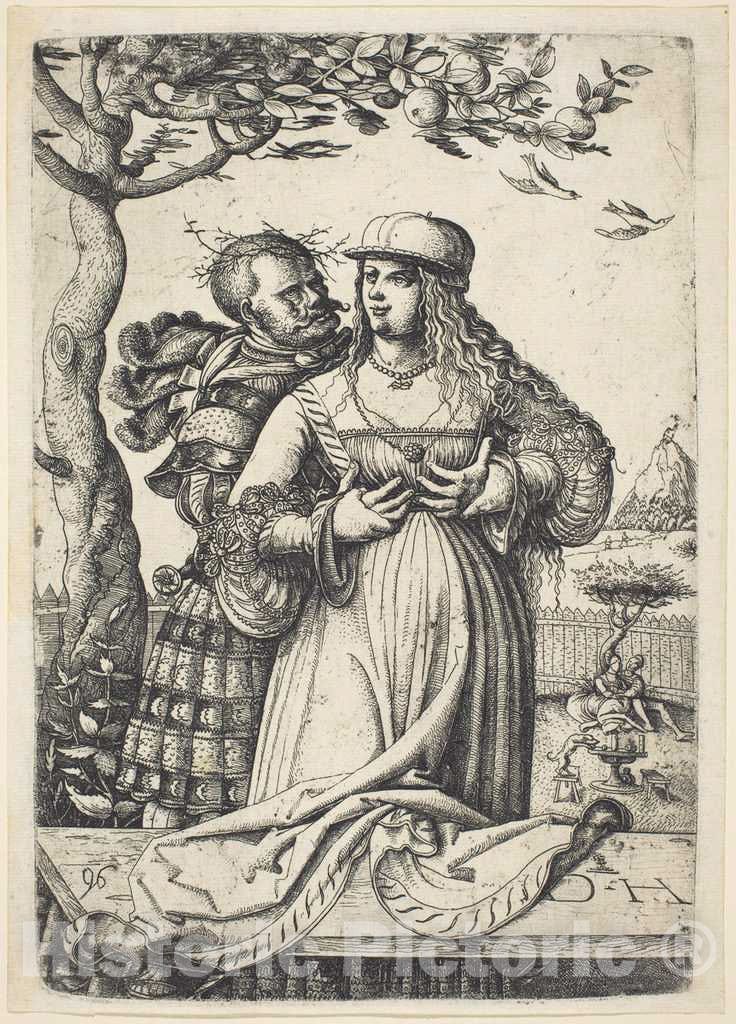 Art Print : Daniel Hopfer, Soldier Embracing a Woman, c. 1530 - Vintage Wall Art