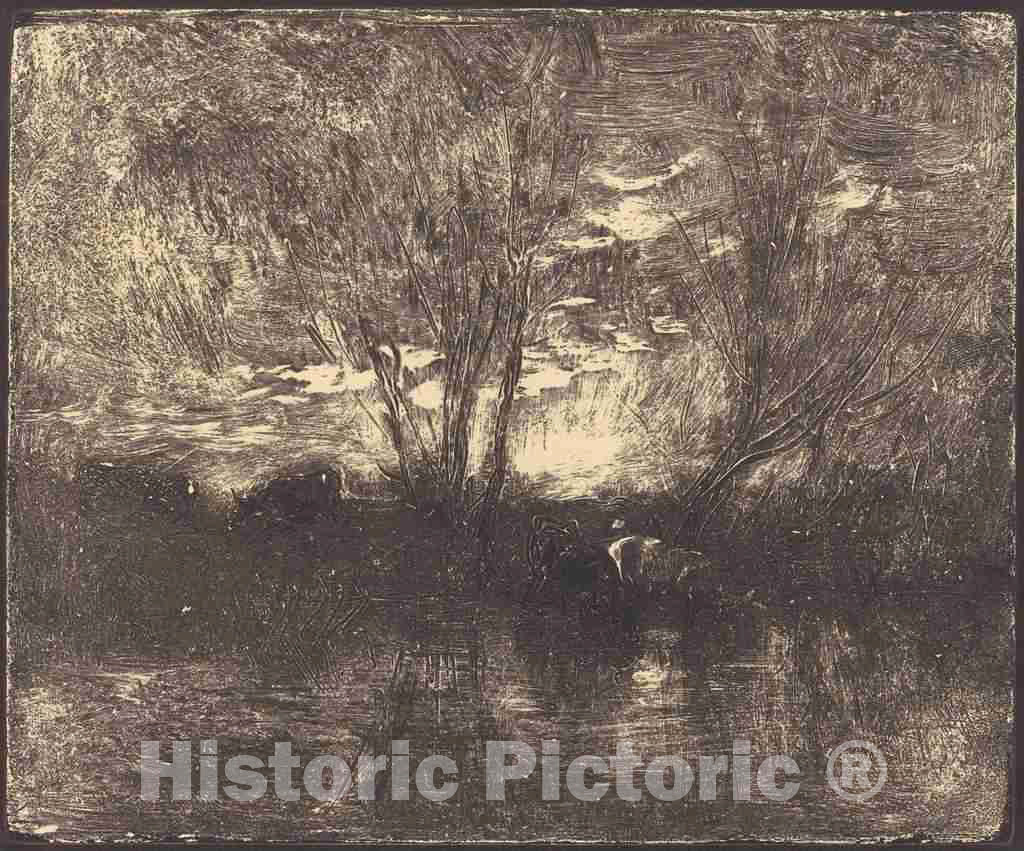Art Print : Charles-FranÃ§ois Daubigny, Cows at a Watering Place (Vaches a l'abreuvoir), 1862 - Vintage Wall Art
