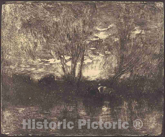 Art Print : Charles-FranÃ§ois Daubigny, Cows at a Watering Place (Vaches a l'abreuvoir), 1862 - Vintage Wall Art