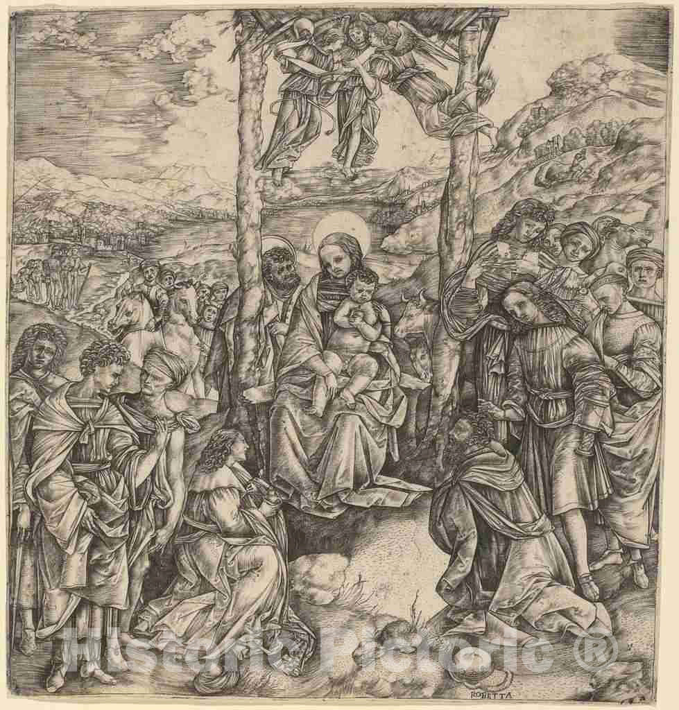 Art Print : Cristofano Robetta, The Adoration of The Magi - Vintage Wall Art