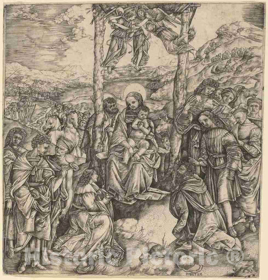 Art Print : Cristofano Robetta, The Adoration of The Magi - Vintage Wall Art