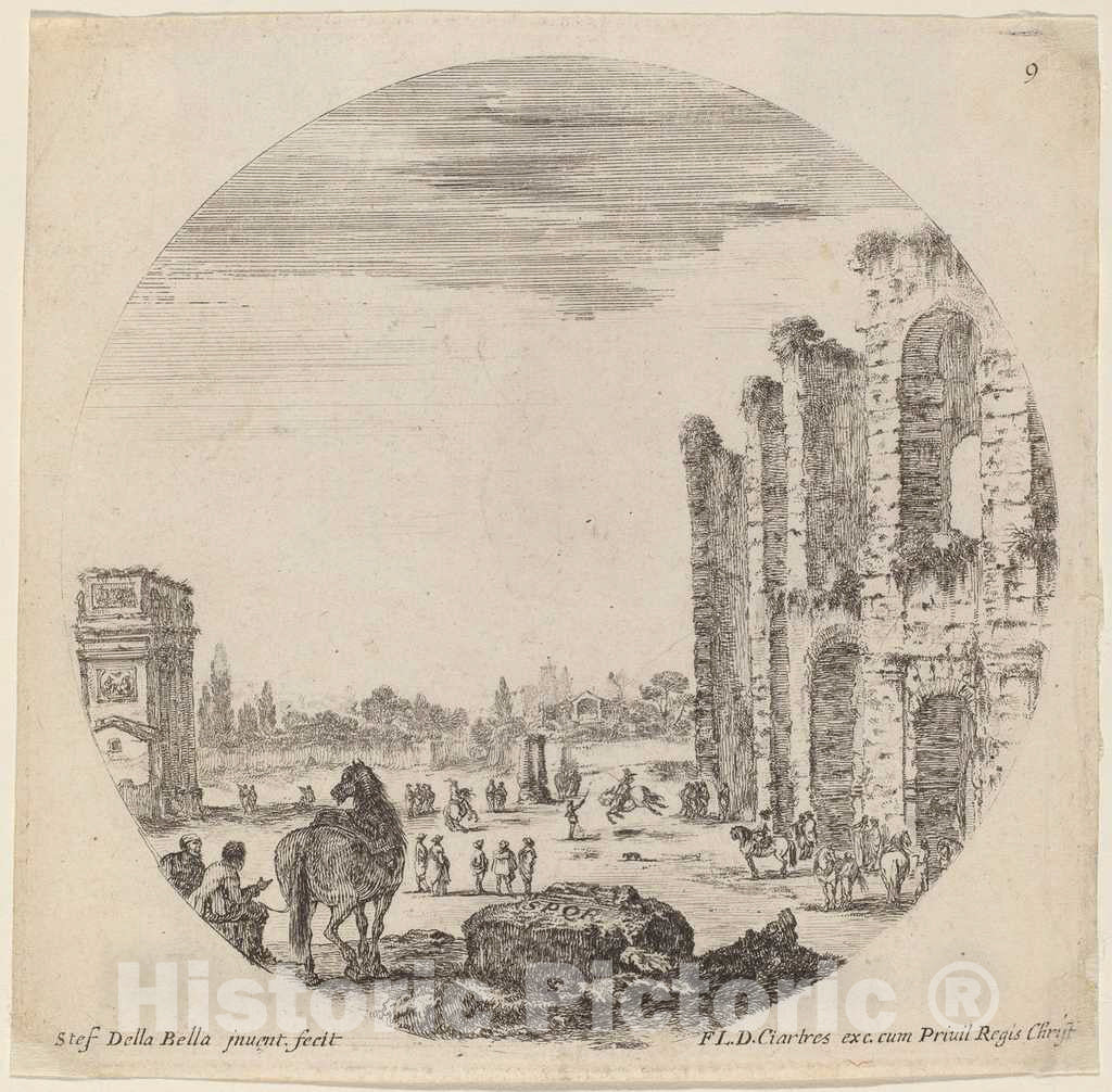 Art Print : Stefano Della Bella, Colosseum and Arch of Constantine, 1646 - Vintage Wall Art