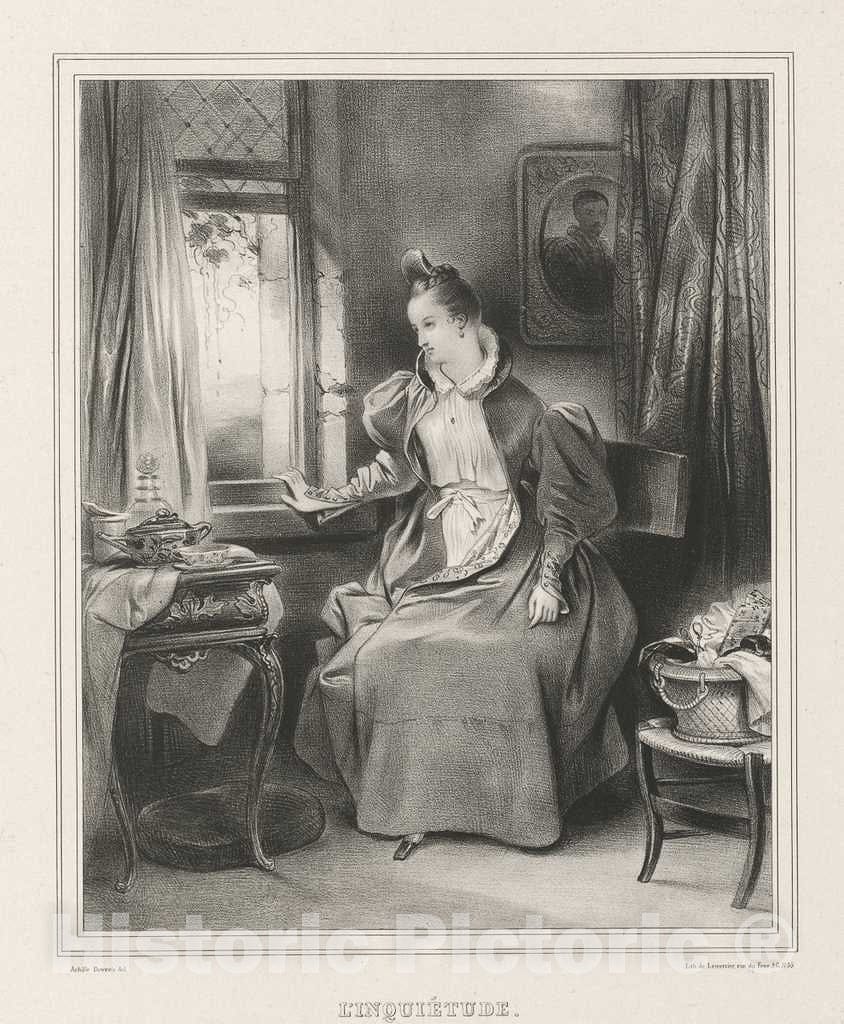 Art Print : Achille Deveria, L'Inquietude, 1829 - Vintage Wall Art
