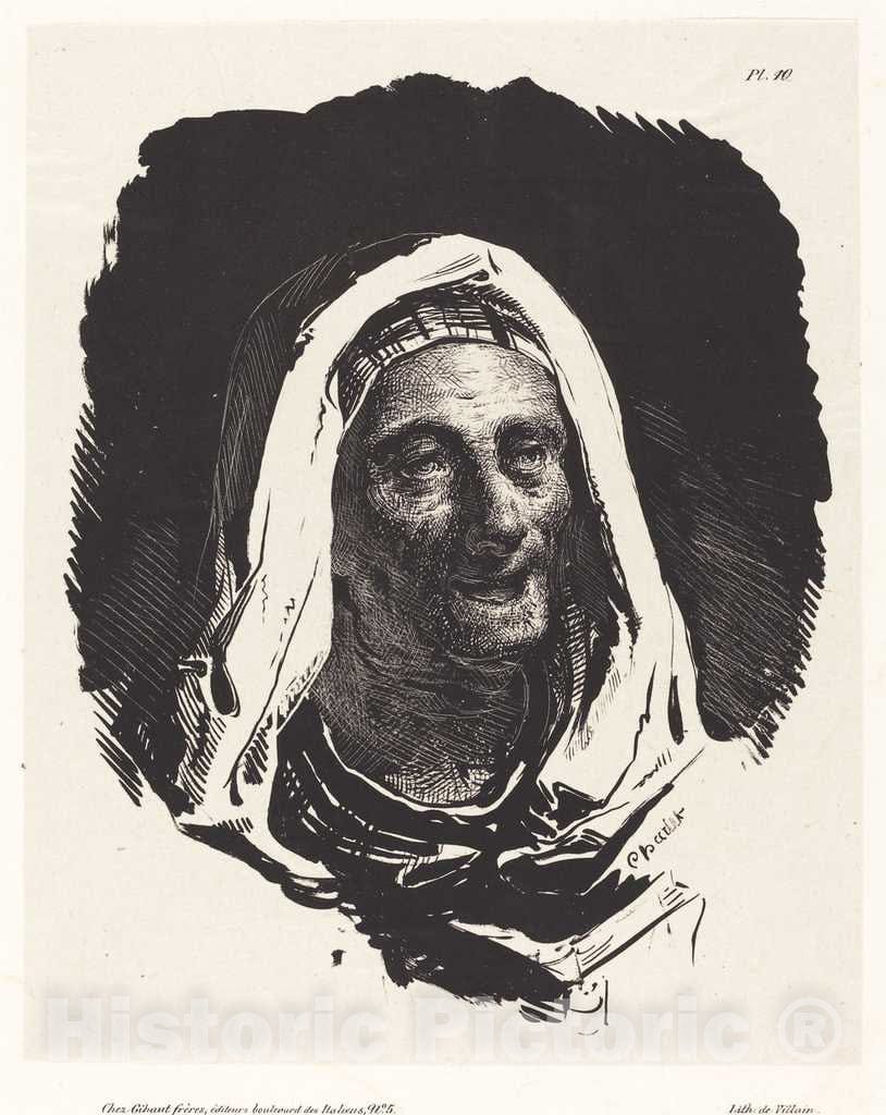 Art Print : Nicolas-Toussaint Charlet, Head of an Old Woman - Vintage Wall Art
