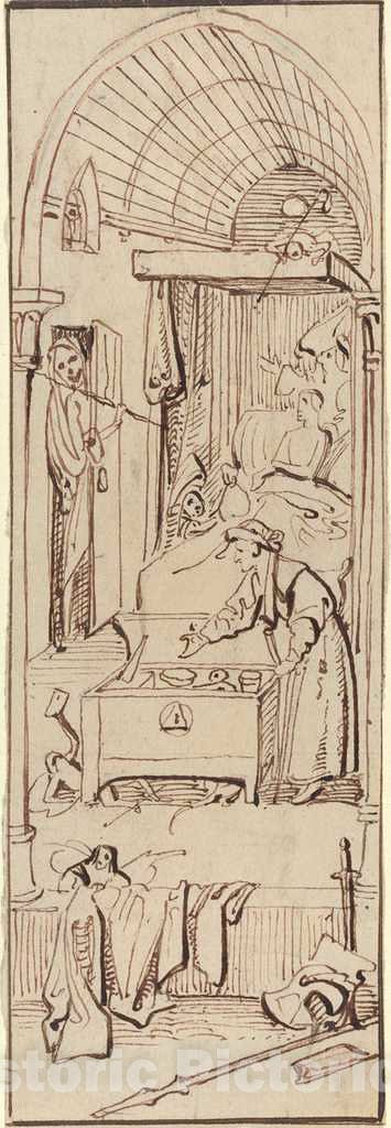 Art Print : Brooke After Bosch, The Death of The Miser - Vintage Wall Art