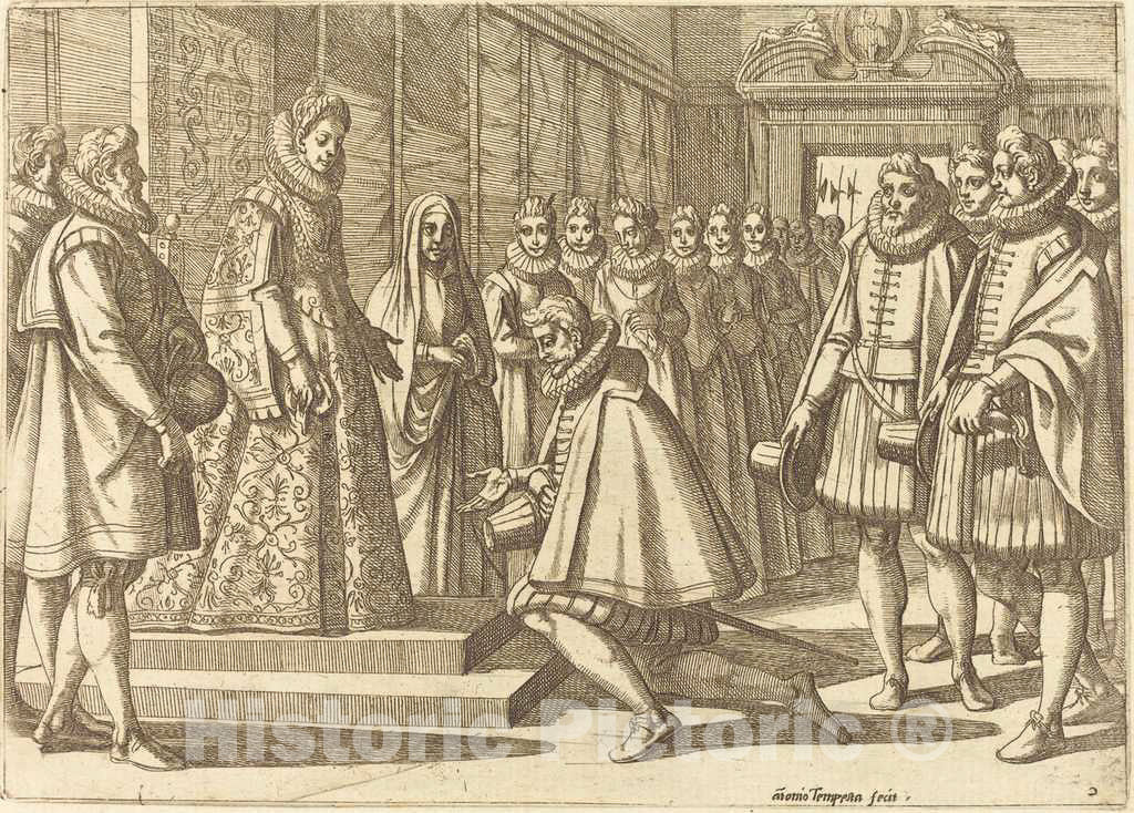 Art Print : Antonio Tempesta, Philip of Spain Before Margaret of Austria, 1612 - Vintage Wall Art