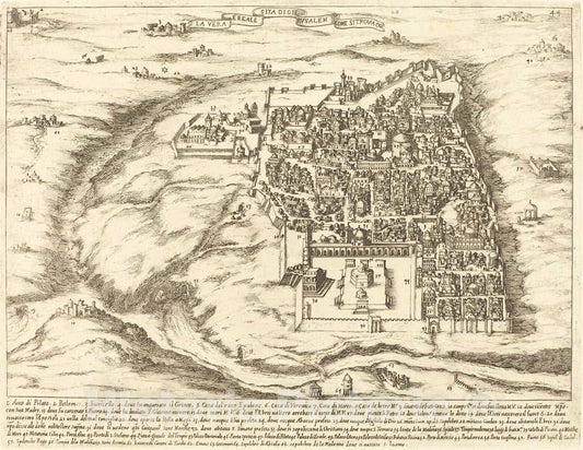 Art Print : Jacques Callot, Aerial View of The City of Jerusalem, 1619 - Vintage Wall Art