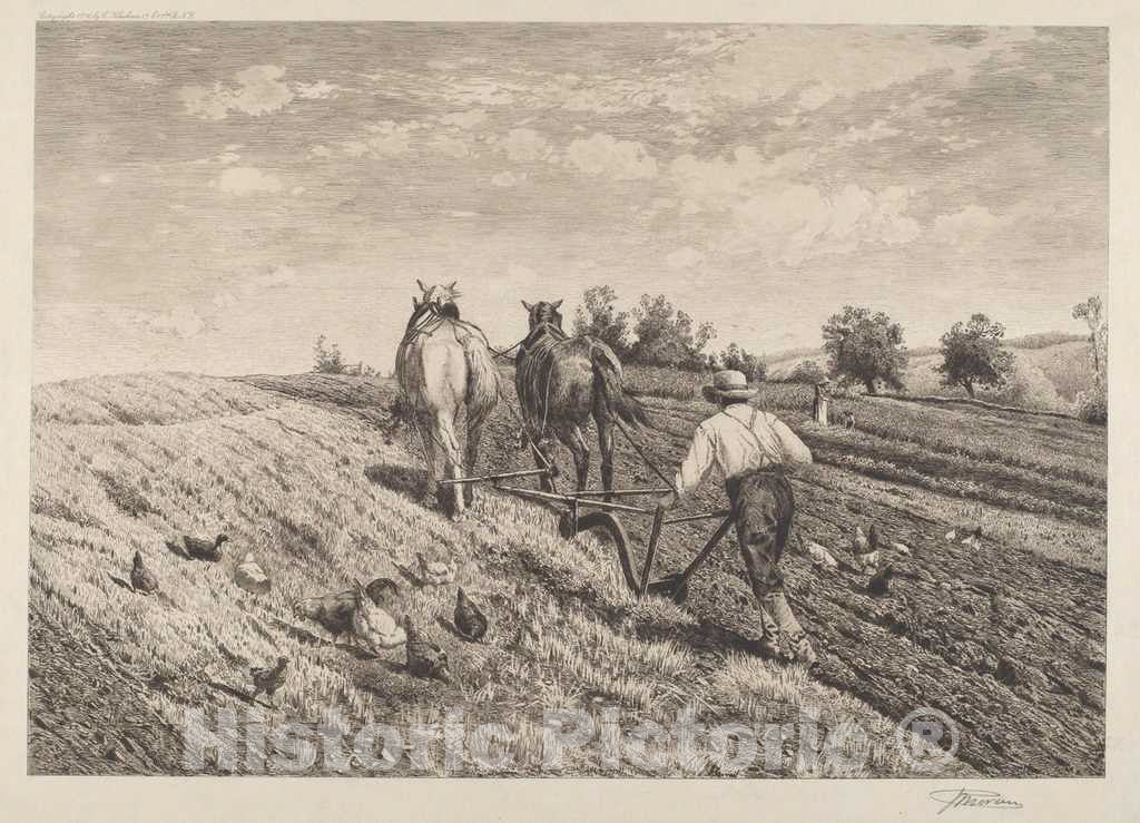 Art Print : Peter Moran, The Ploughman, 1886 - Vintage Wall Art