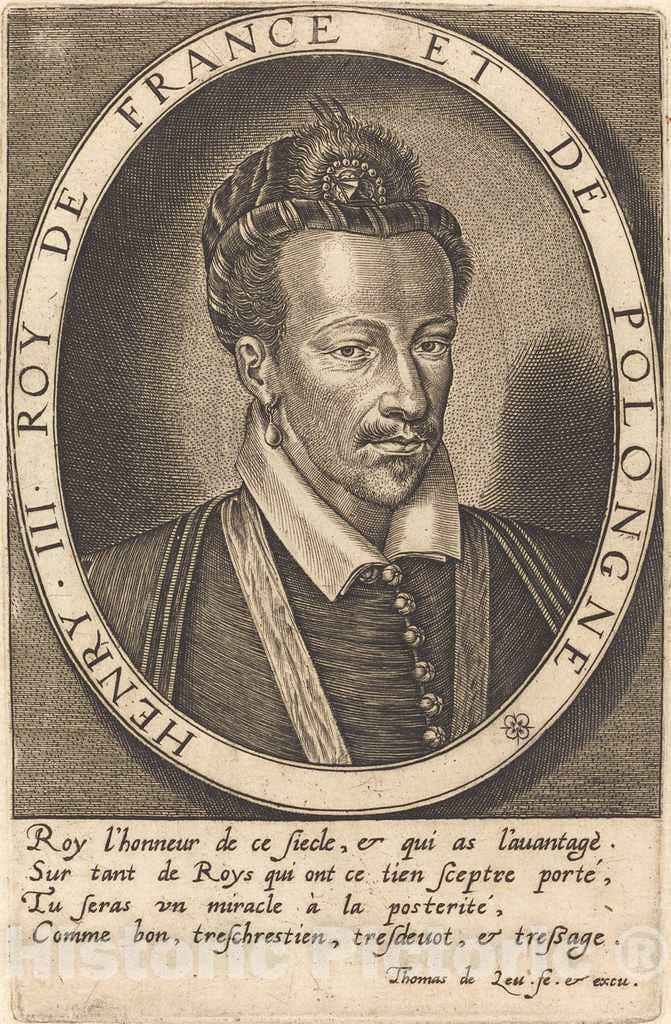 Art Print : Thomas de LEU, Henri III, King of France - Vintage Wall Art