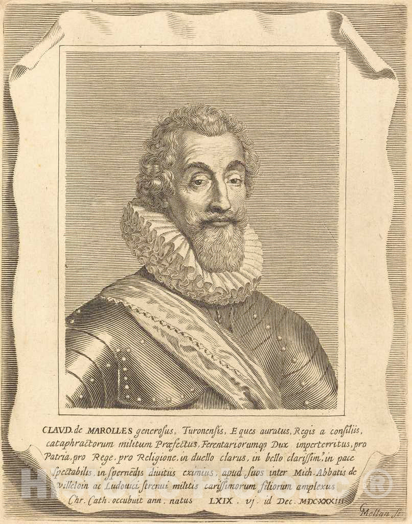 Art Print : Claude Mellan, Claude de Marolles, 1633 - Vintage Wall Art