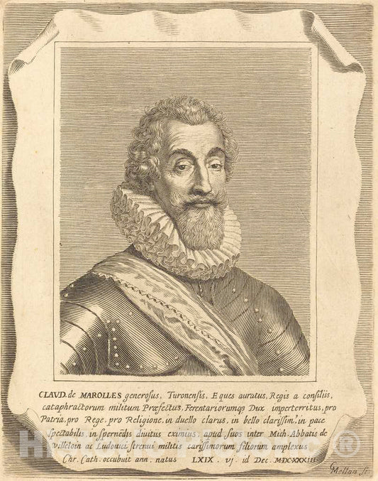 Art Print : Claude Mellan, Claude de Marolles, 1633 - Vintage Wall Art