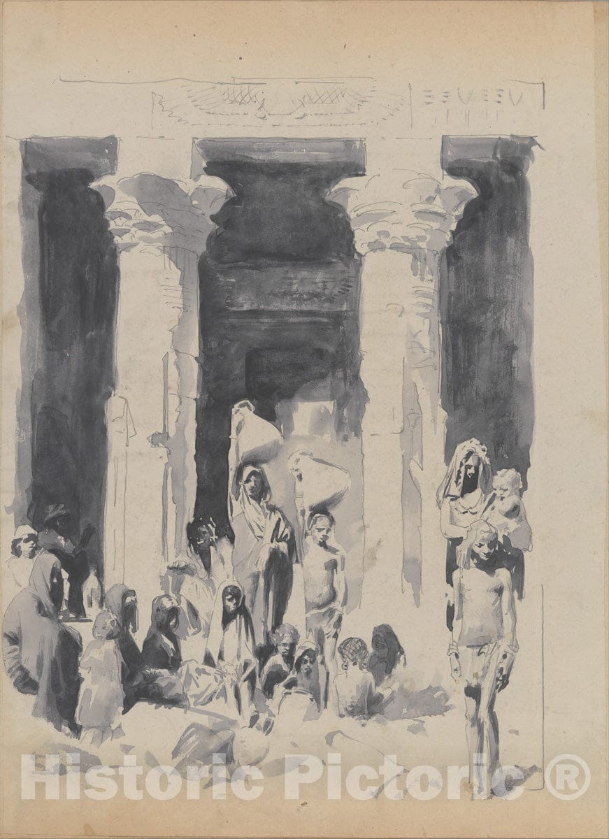 Art Print : John Singer Sargent - Nubians in Front of The Temple of Dendur (from Scrapbook) : Vintage Wall Art