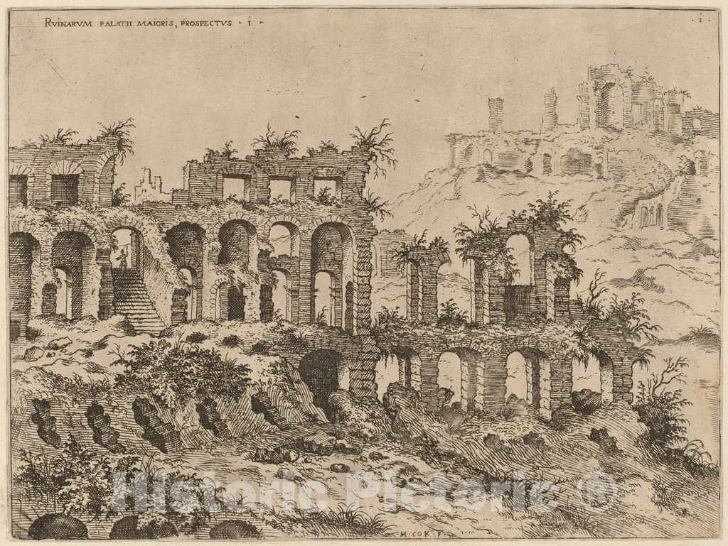 Art Print : Hieronymus Cock, View of The Colosseum with The Palatine in The Background, 1550 - Vintage Wall Art