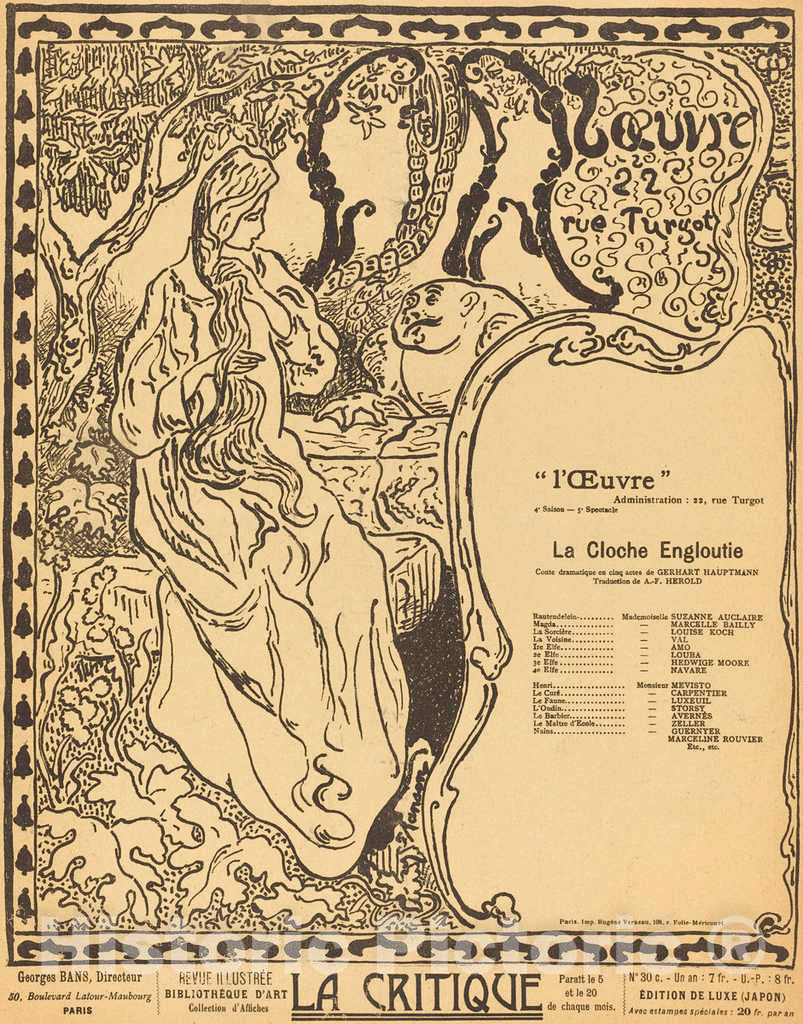 Art Print : Paul Ranson, La Cloche engloutie, 1897 - Vintage Wall Art