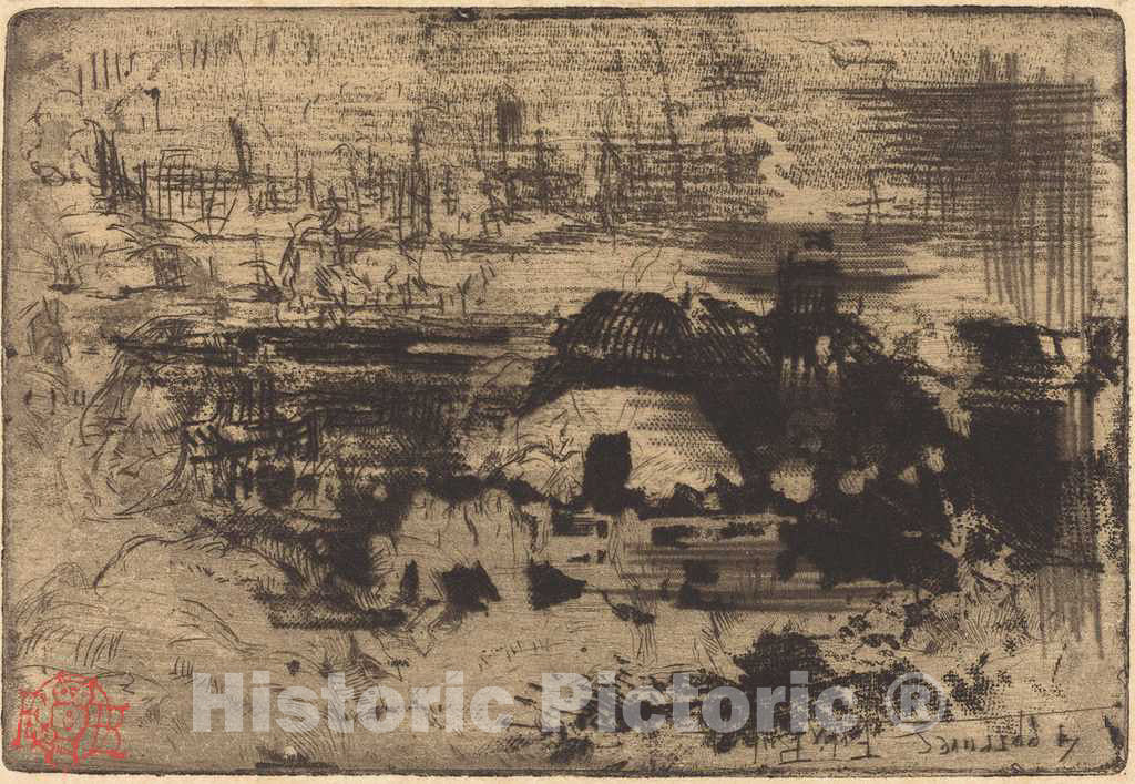 Art Print : FÃ©lix-Hilaire Buhot, ChaumiÃ¨res anglaises (English Cottages), c. 1879 - Vintage Wall Art