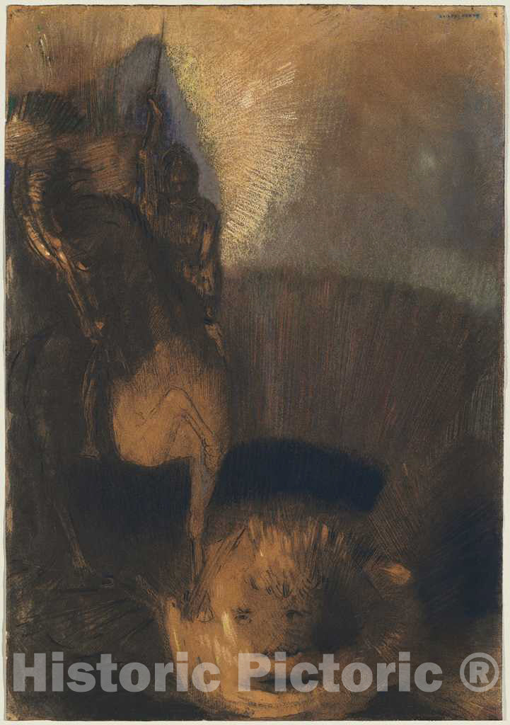 Art Print : Odilon Redon, Saint George and The Dragon, 1880s and c. 1892 - Vintage Wall Art