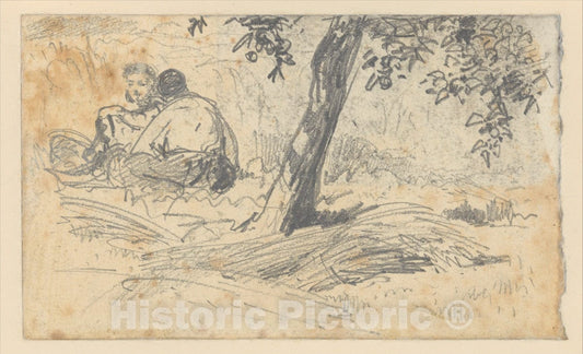 Art Print : John Singer Sargent - Boy and Girl Seated by Tree (from Scrapbook) : Vintage Wall Art