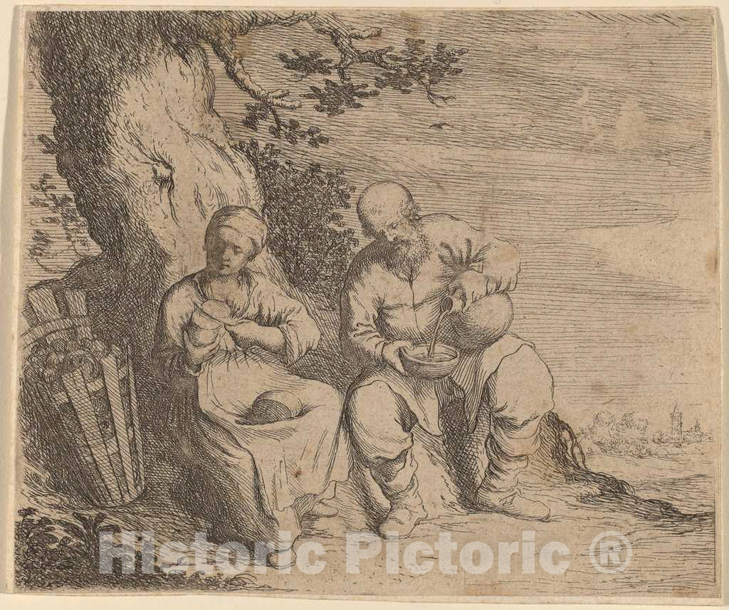 Art Print : Willem Basse, Peasant Couple Sitting Under a Tree, c.1645 - Vintage Wall Art