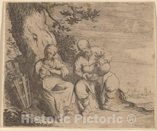 Art Print : Willem Basse, Peasant Couple Sitting Under a Tree, c.1645 - Vintage Wall Art