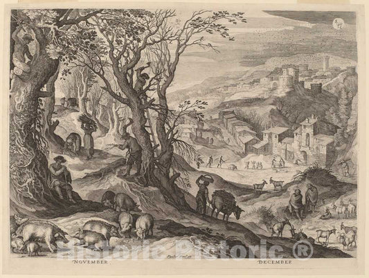 Art Print : Sadeler II After Bril, November and December, 1615 - Vintage Wall Art