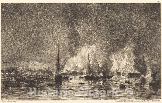 Art Print : Maxime Lalanne, Incendie Dans le Port de Bordeaux, 1869 - Vintage Wall Art