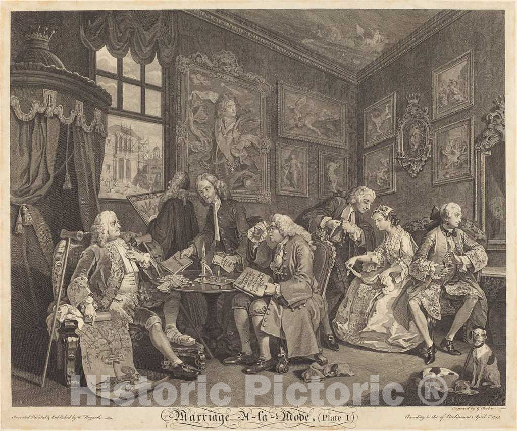Art Print : Scotin After Hogarth, Marriage a la Mode: pl.1, 1745 - Vintage Wall Art