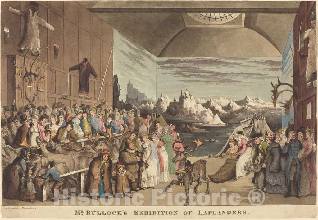 Art Print : Rowlandson, Mr. Bullock's Exhibition of Laplanders - Vintage Wall Art