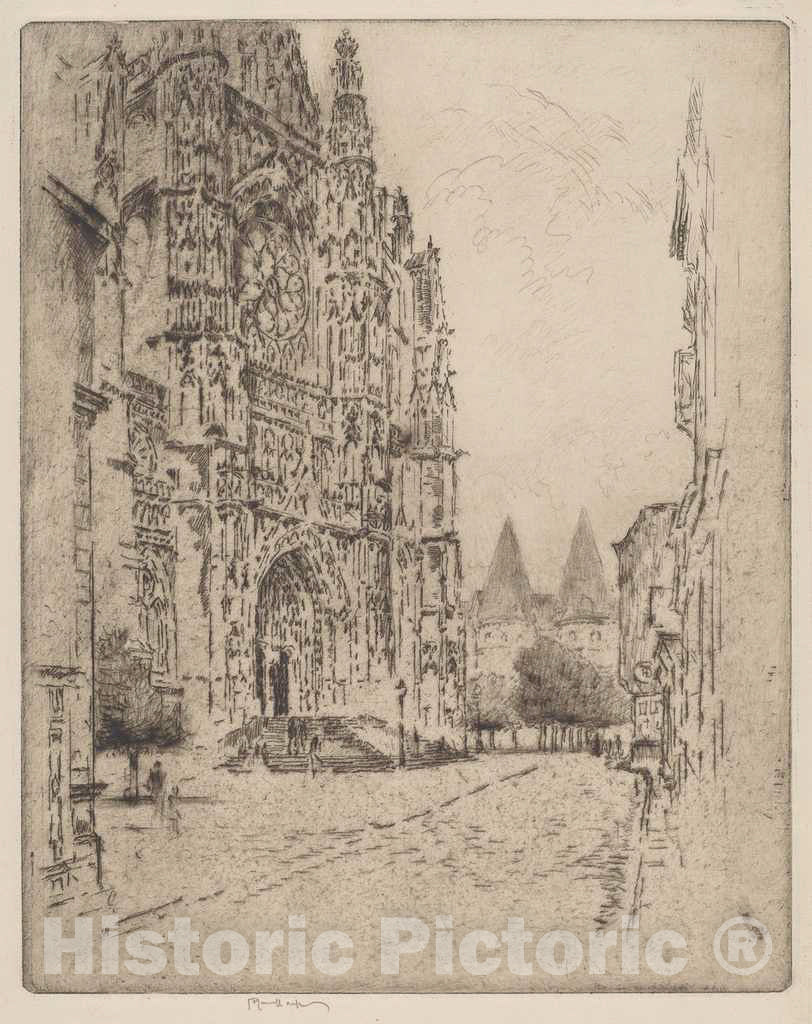 Art Print : Joseph Pennell, Towers of The Bishop's Palace, Beauvais, 1907 - Vintage Wall Art
