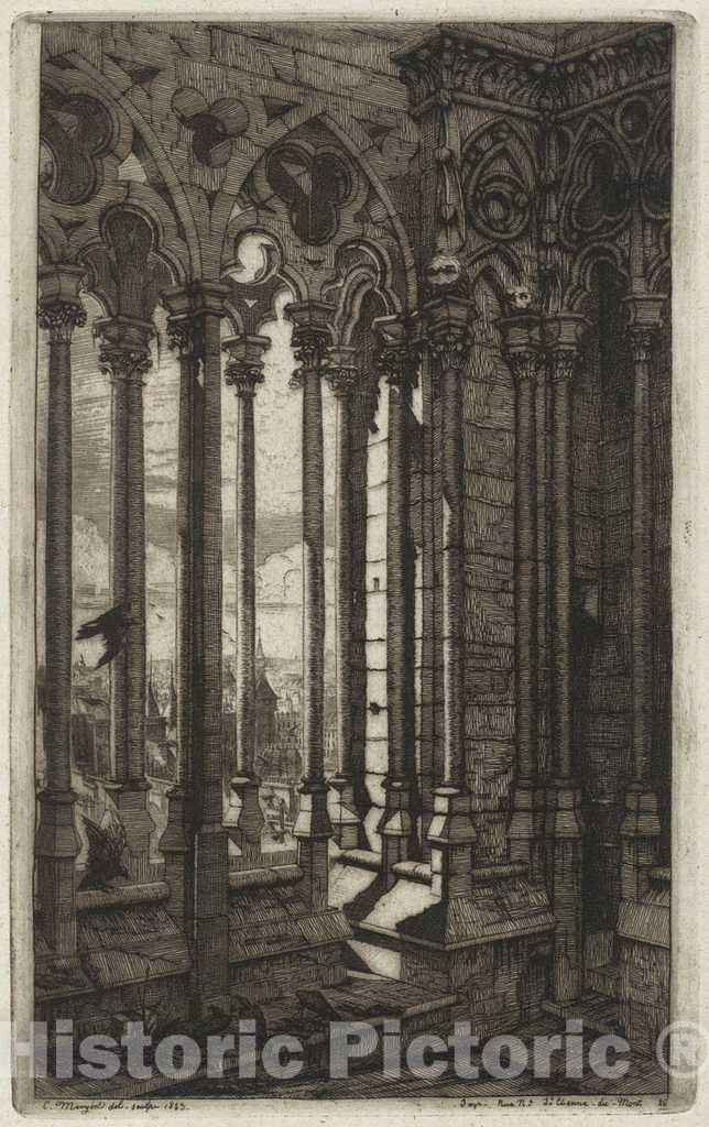 Art Print : Charles Meryon, La galerie Notre-Dame, Paris (The Gallery of Notre Dame, Paris), 1853 - Vintage Wall Art