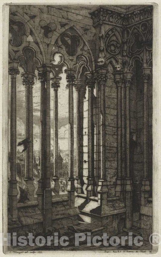 Art Print : Charles Meryon, La galerie Notre-Dame, Paris (The Gallery of Notre Dame, Paris), 1853 - Vintage Wall Art