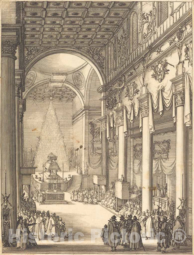 Art Print : Jacques Callot, The Catafalque of The Emperor Mathias, 1619 - Vintage Wall Art